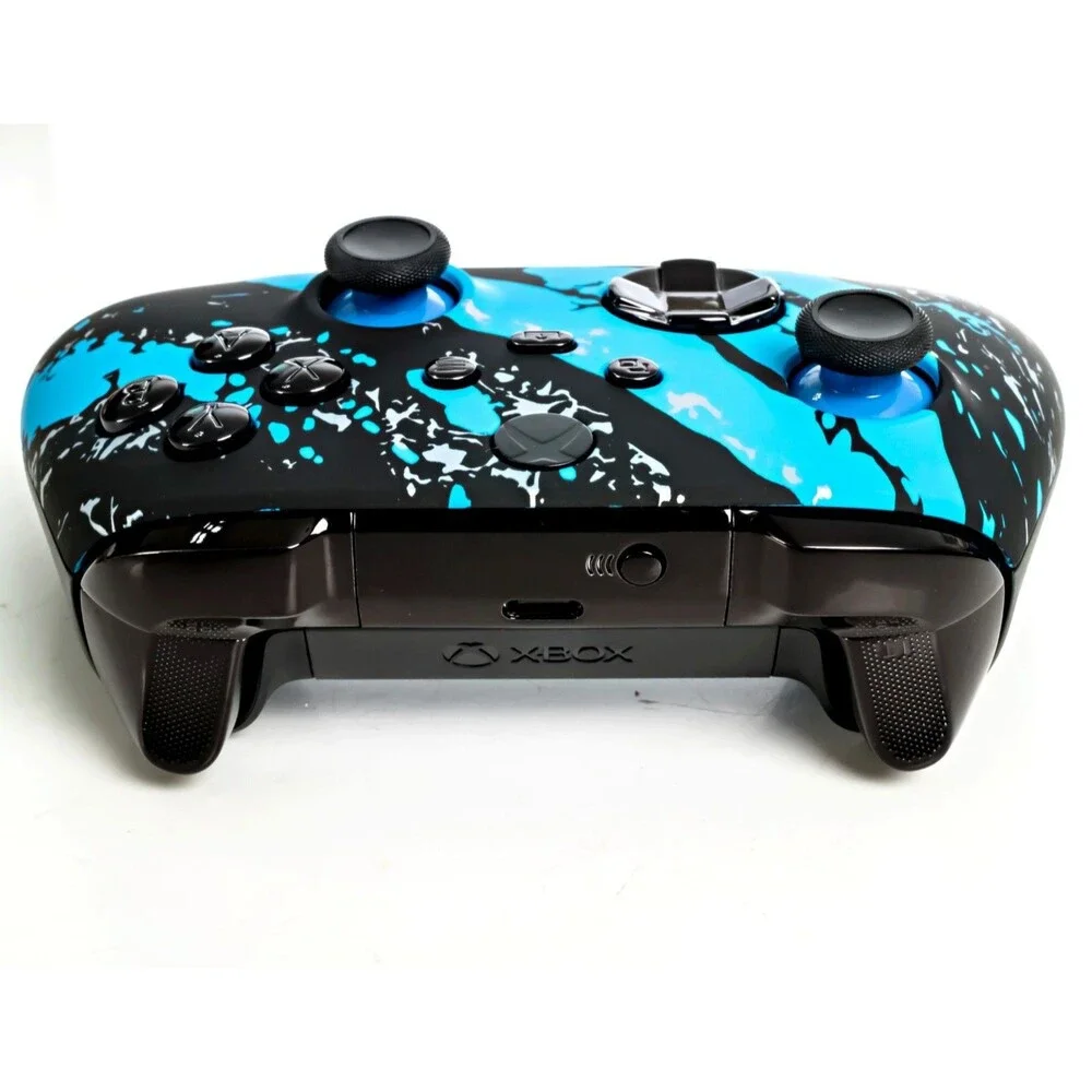 Xbox Wireless Gaming Controller with a Black/Blue Splash Shell - Never Used